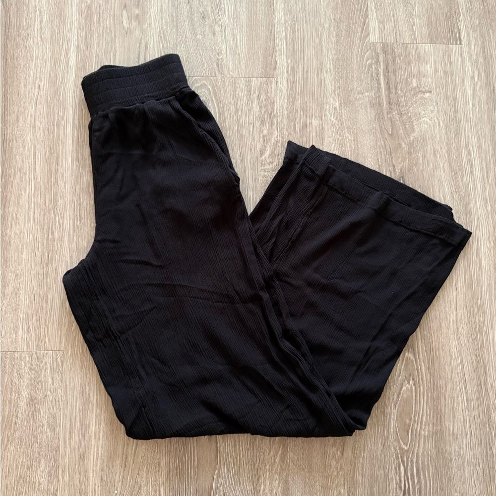 Textured Black Wide Leg Pants